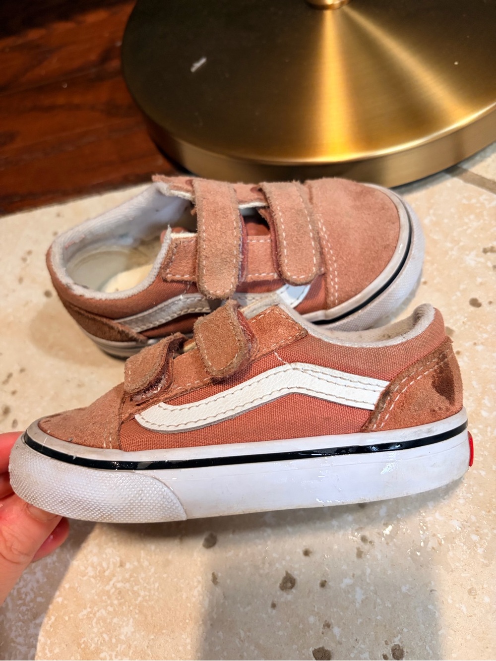 Vans Kids Pink-Tan Suede & Canvas Velcro Sneakers